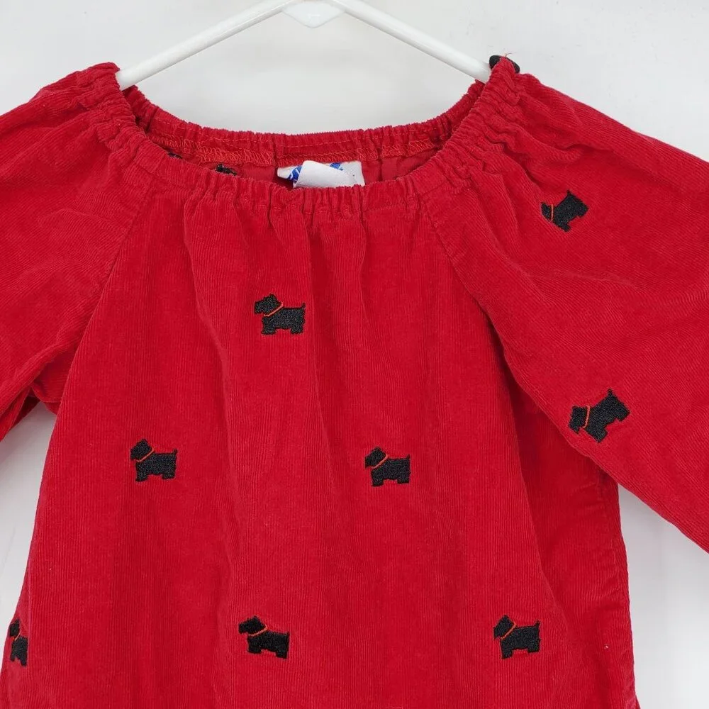 Vintage Just Ducky Made in USA Red‎ Corduroy and Black Scottie Dog Dress Size 4